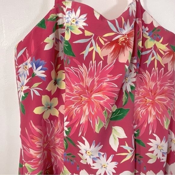 Laura Pink Floral Halter Dress Sweetheart Neckline Hawaiian Flowers Size M - Picture 4 of 9